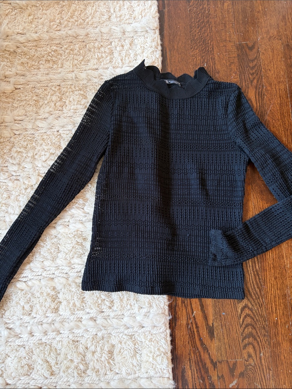 Zara Black Open-Knit Turtleneck Sweater